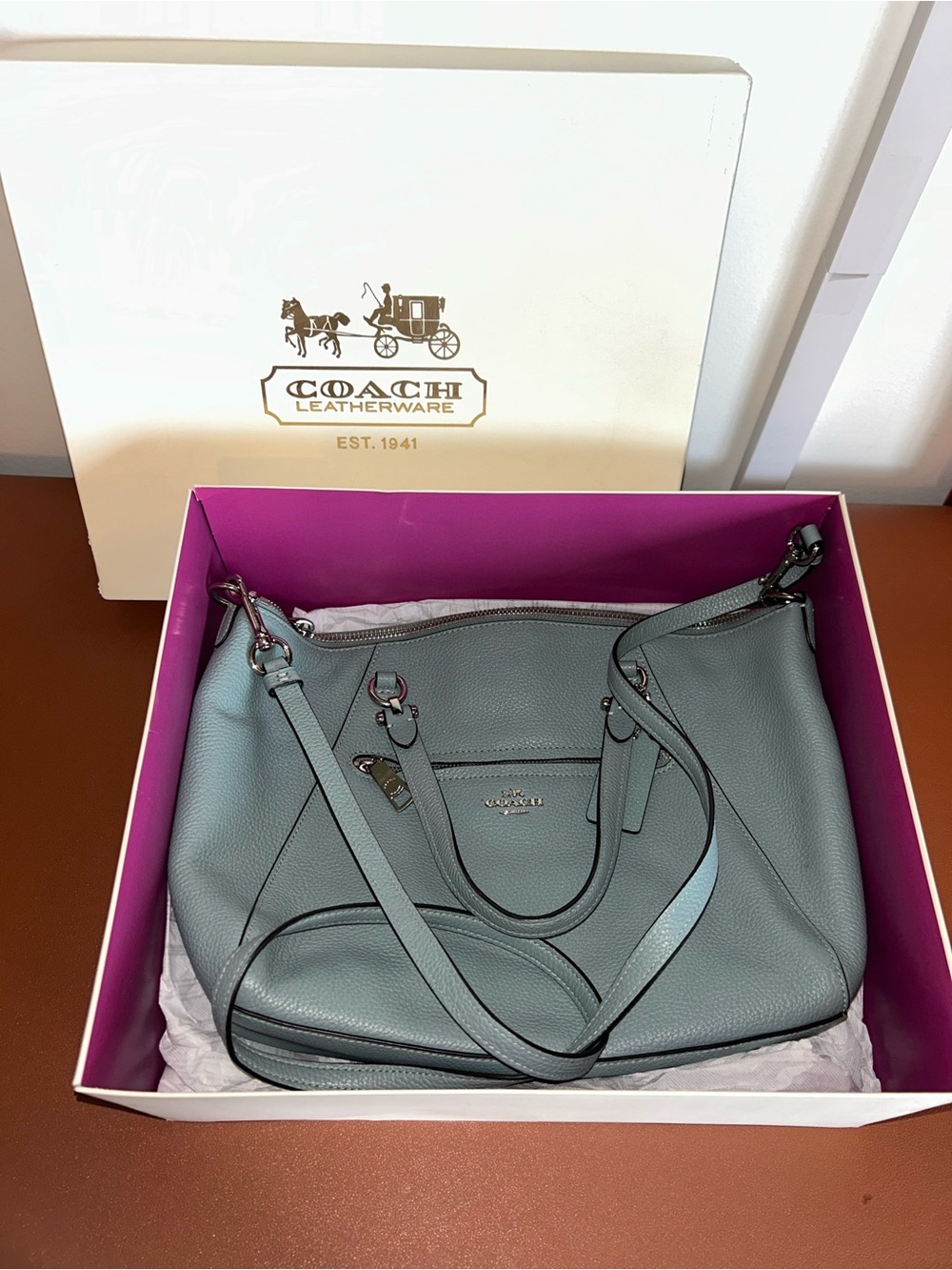 Coach Pebbled Leather Satchel in Pale Blue - Picture 5 of 6